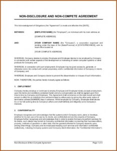 Non Compete Agreement Free Template