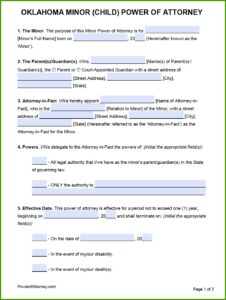 Parental Power Of Attorney Form Oklahoma