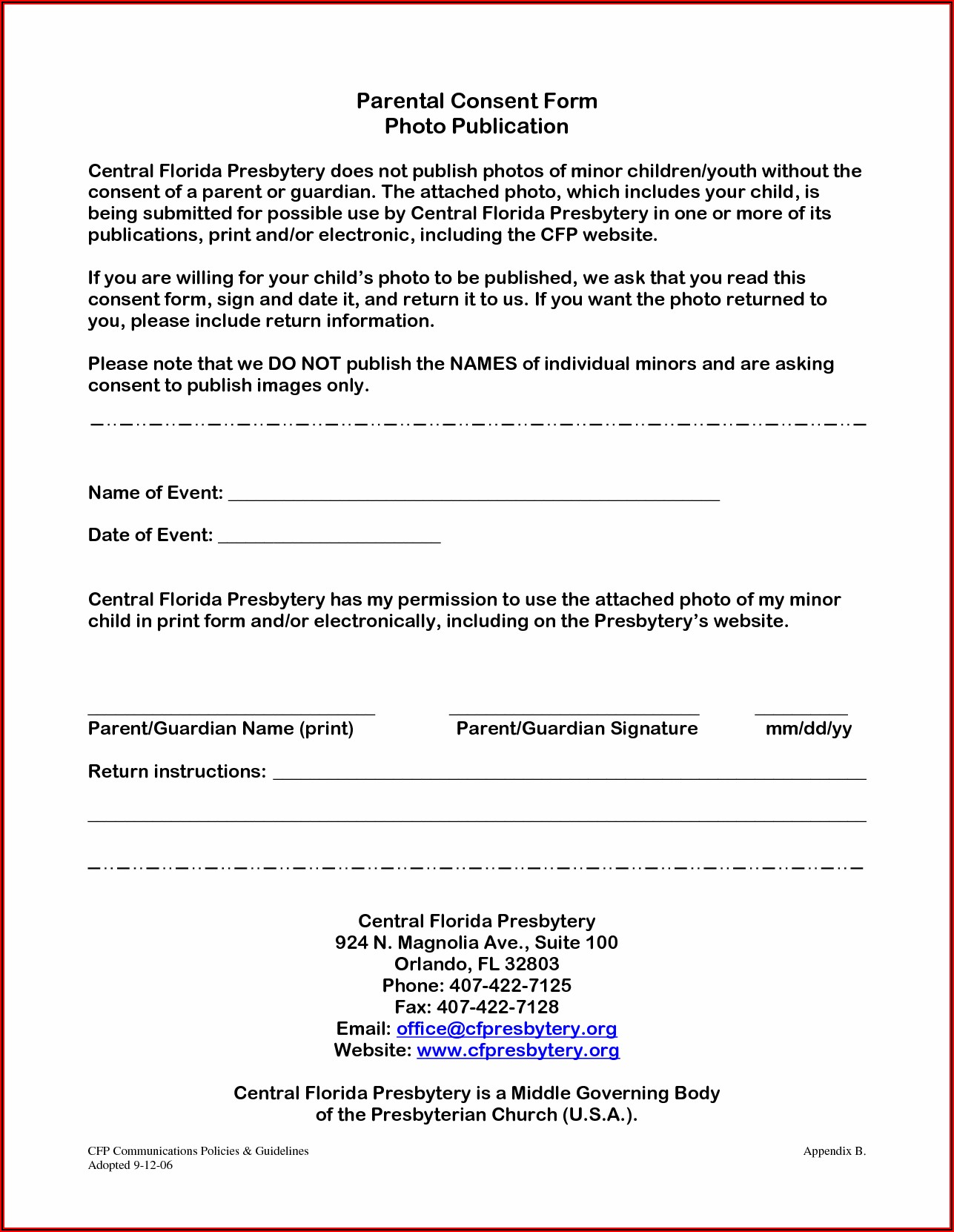 Photography Consent Form Example
