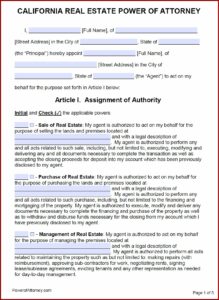 Power Of Attorney Form Free California