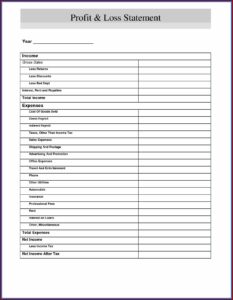 Print Free Profit And Loss Template Pdf
