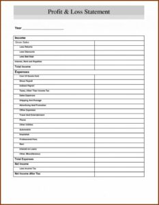 Profit Loss Statement Template Simple
