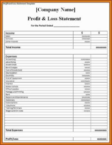 Profit Loss Statement Template Small Business
