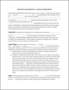 Rental Agreement Template Virginia