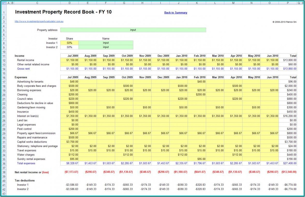 Rental Property Excel Spreadsheet Template