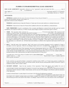 Residential Lease Agreement Form Florida