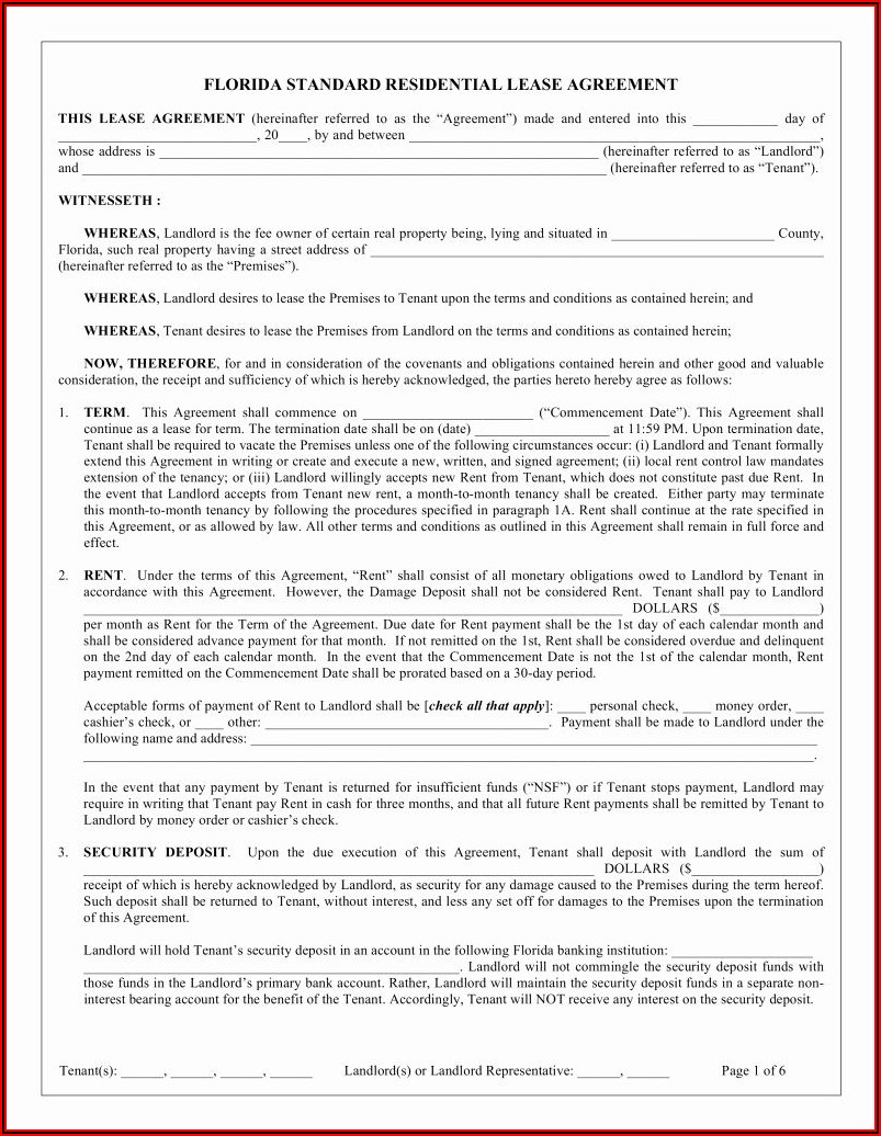 Residential Lease Agreement Form Florida