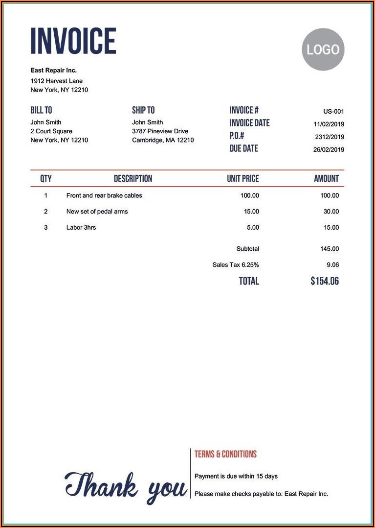 Sales Invoice Template Word Free Download