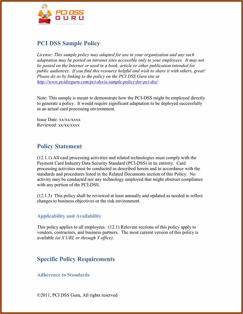 Sample Pci Dss Information Security Policy