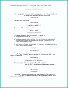 Sample Template Of Articles Of Incorporation