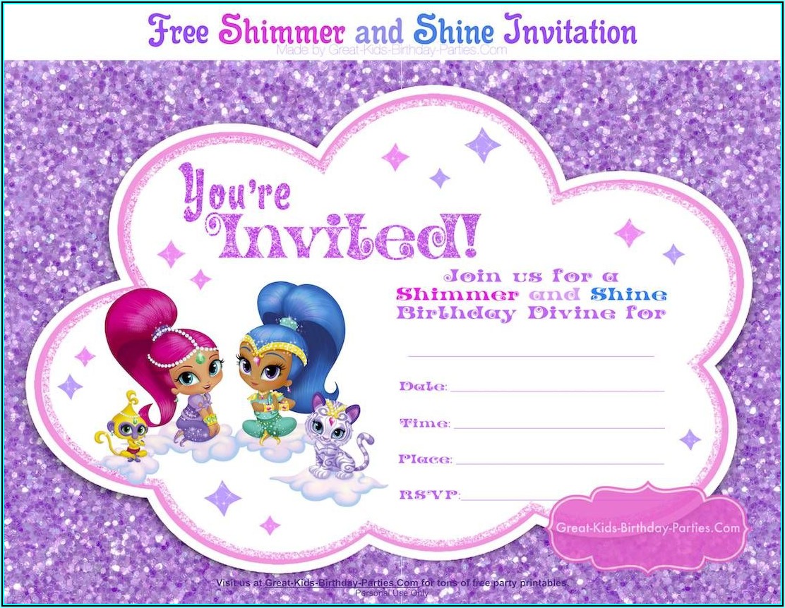 Shimmer And Shine Birthday Invite Template