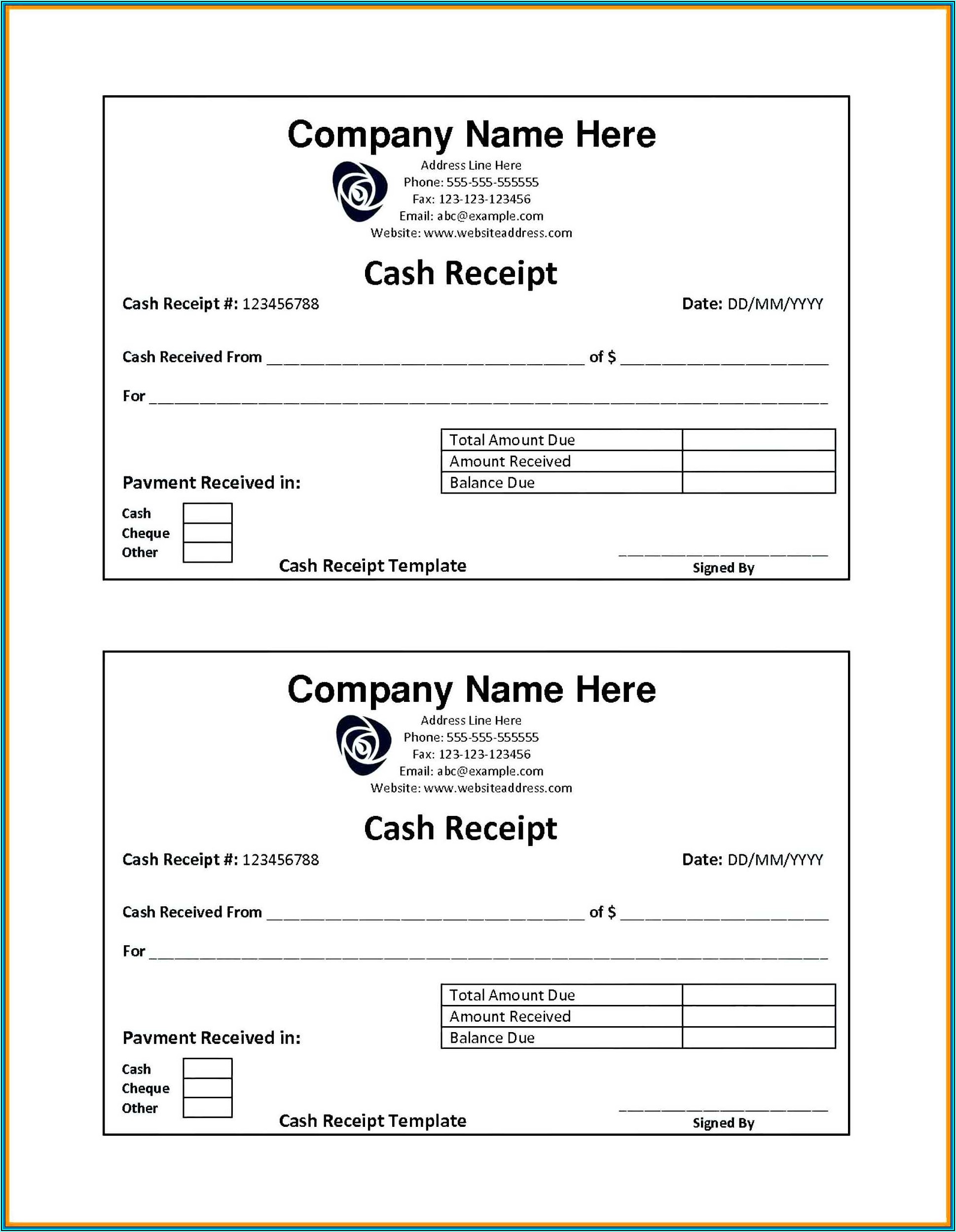 Simple Cash Receipt Sample