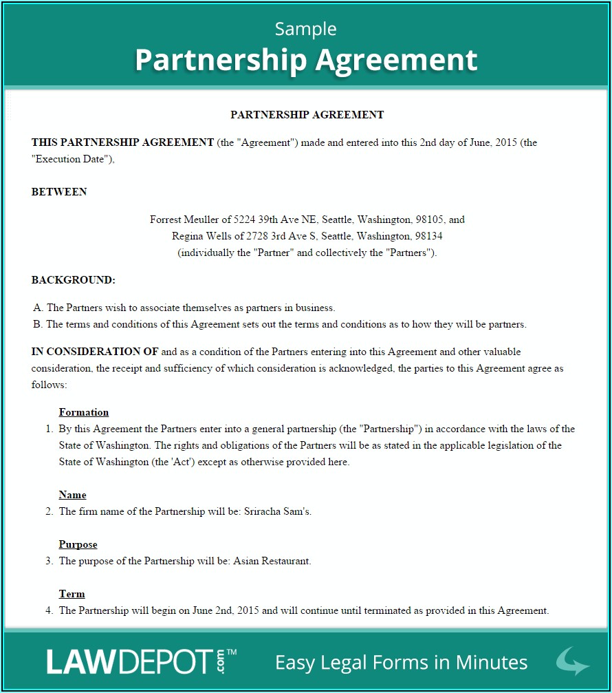 Simple Partnership Agreement Template South Africa