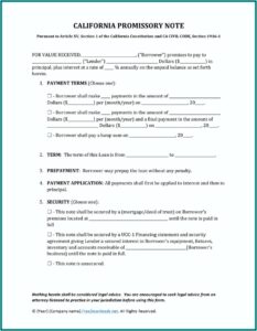 Simple Promissory Note Template California