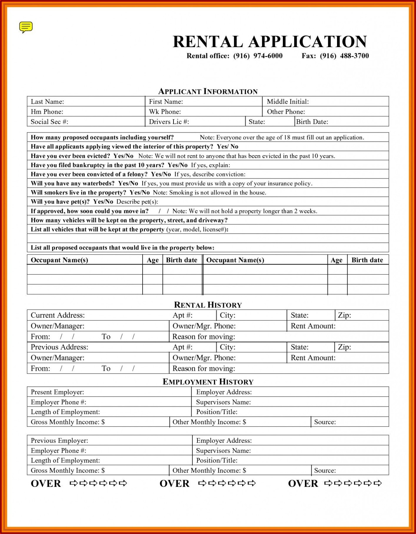 Simple Rental Application Form