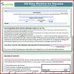 South Carolina Notice To Vacate Form