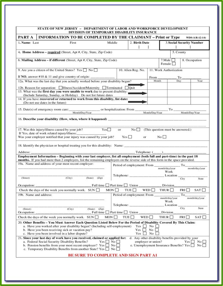 State Disability Form De 2501 Printable