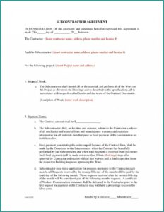 Subcontractor Agreement Template Free Uk