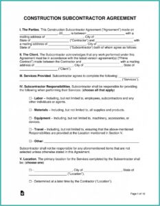 Subcontractor Contracts Templates Free
