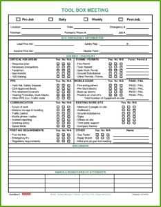 Tailgate Safety Meeting Forms Free