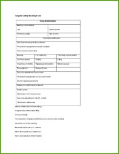 Tailgate Safety Meeting Sheet