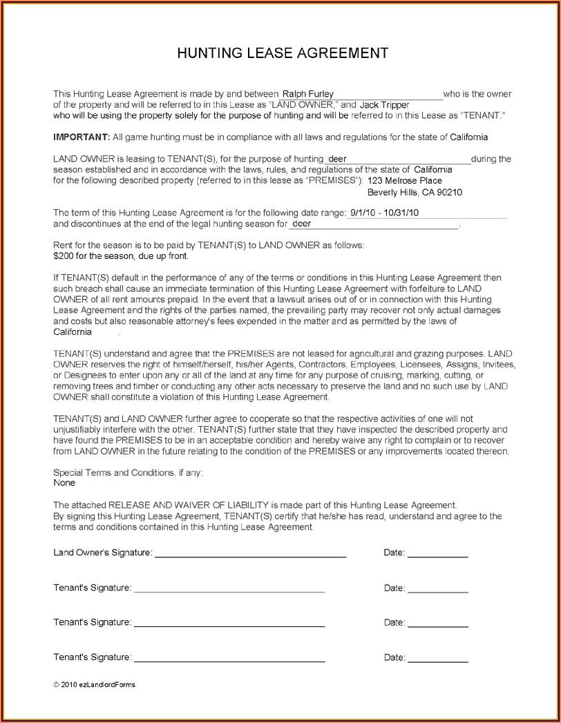 Texas Hunting Lease Agreement Template