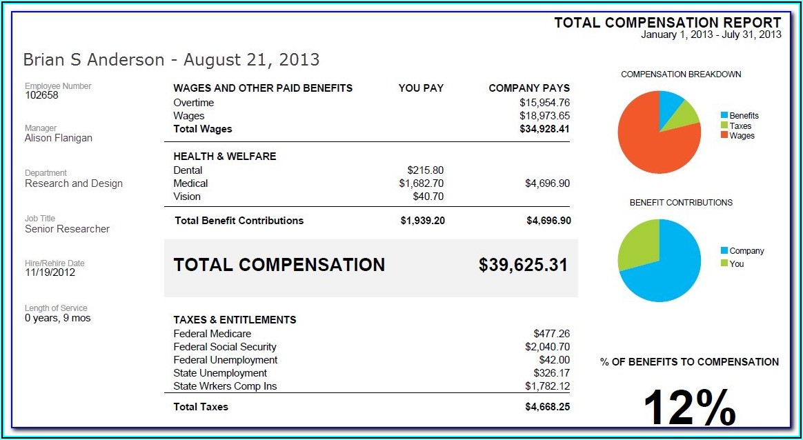 Total Compensation Statement Excel Template Free