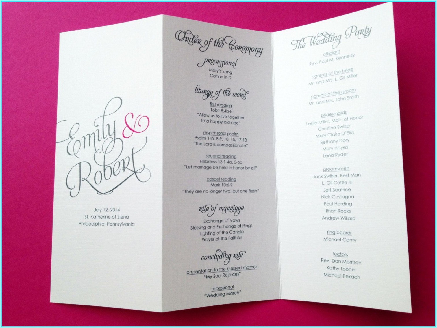 Tri Fold Wedding Program Examples