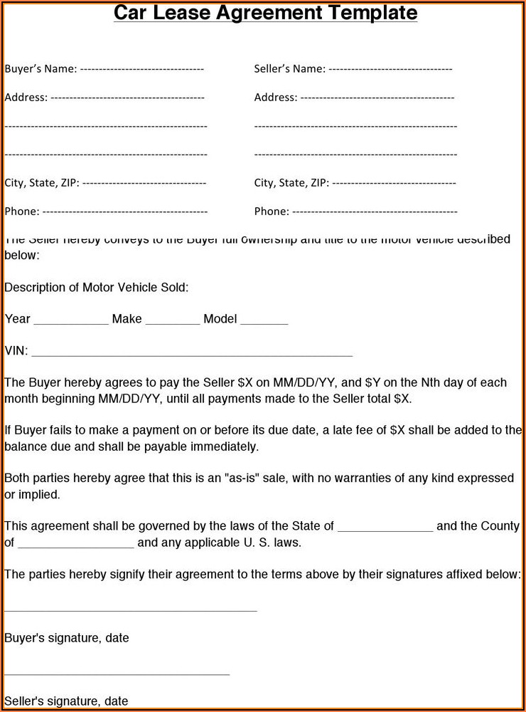 Vehicle Lease Agreement Template Free