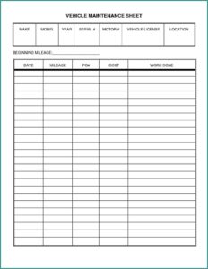 Vehicle Maintenance Log Template