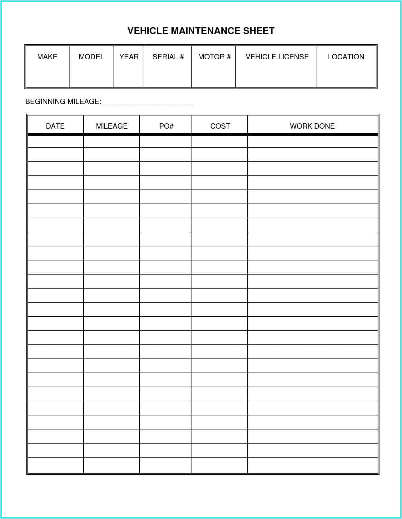 Vehicle Maintenance Log Template