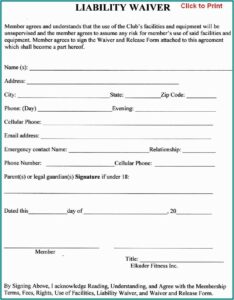 Waiver Form Template For Sports Canada