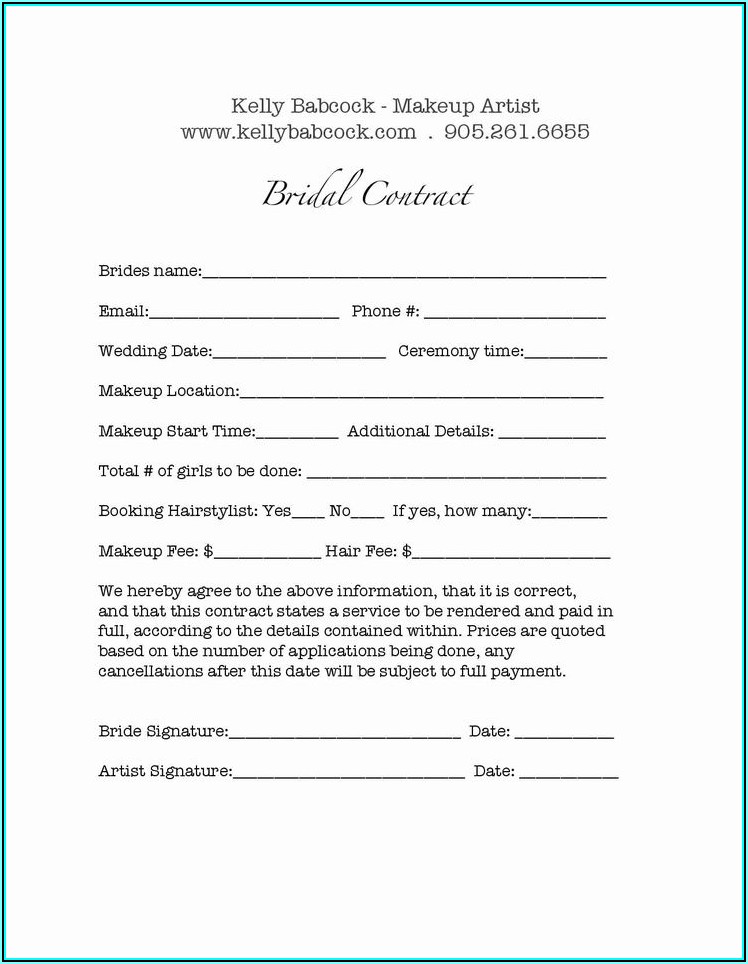 Wedding Hair And Makeup Contract Template Free