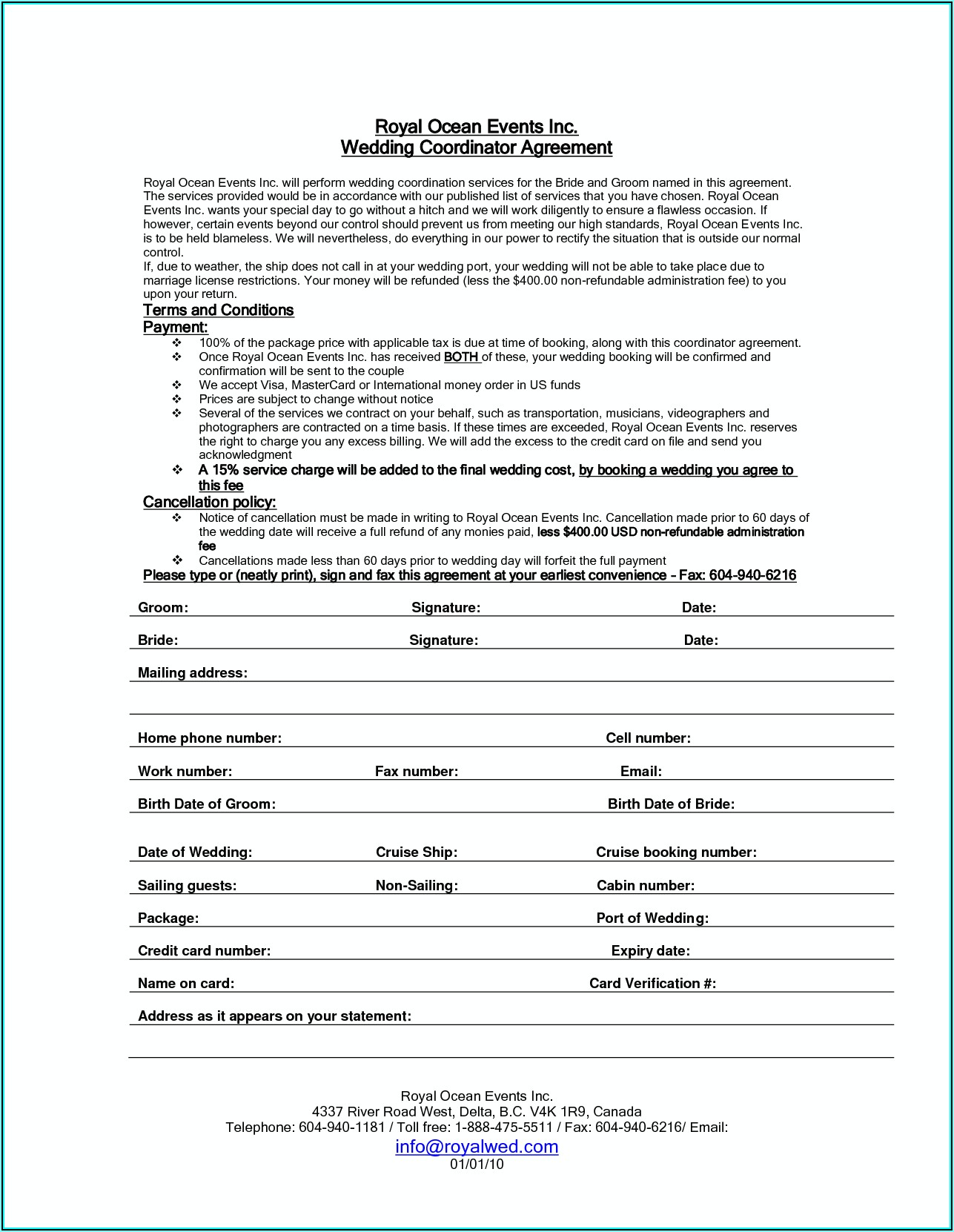 Wedding Planning Contract Template