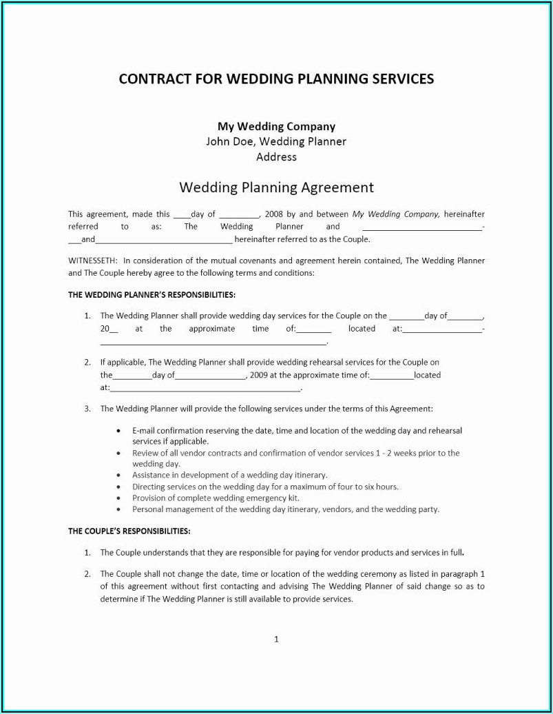 Wedding Planning Contract Templates Free
