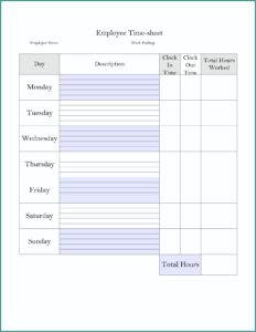 Weekly Timesheet Template Free Printable