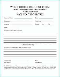 Work Order Request Template Excel