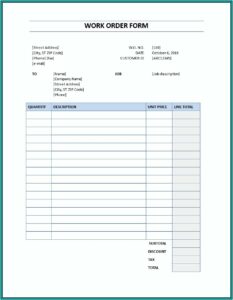 Work Order Template Excel