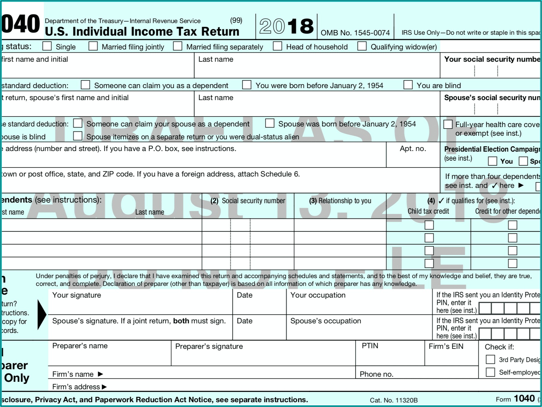 1040 Easy Tax Form 2018