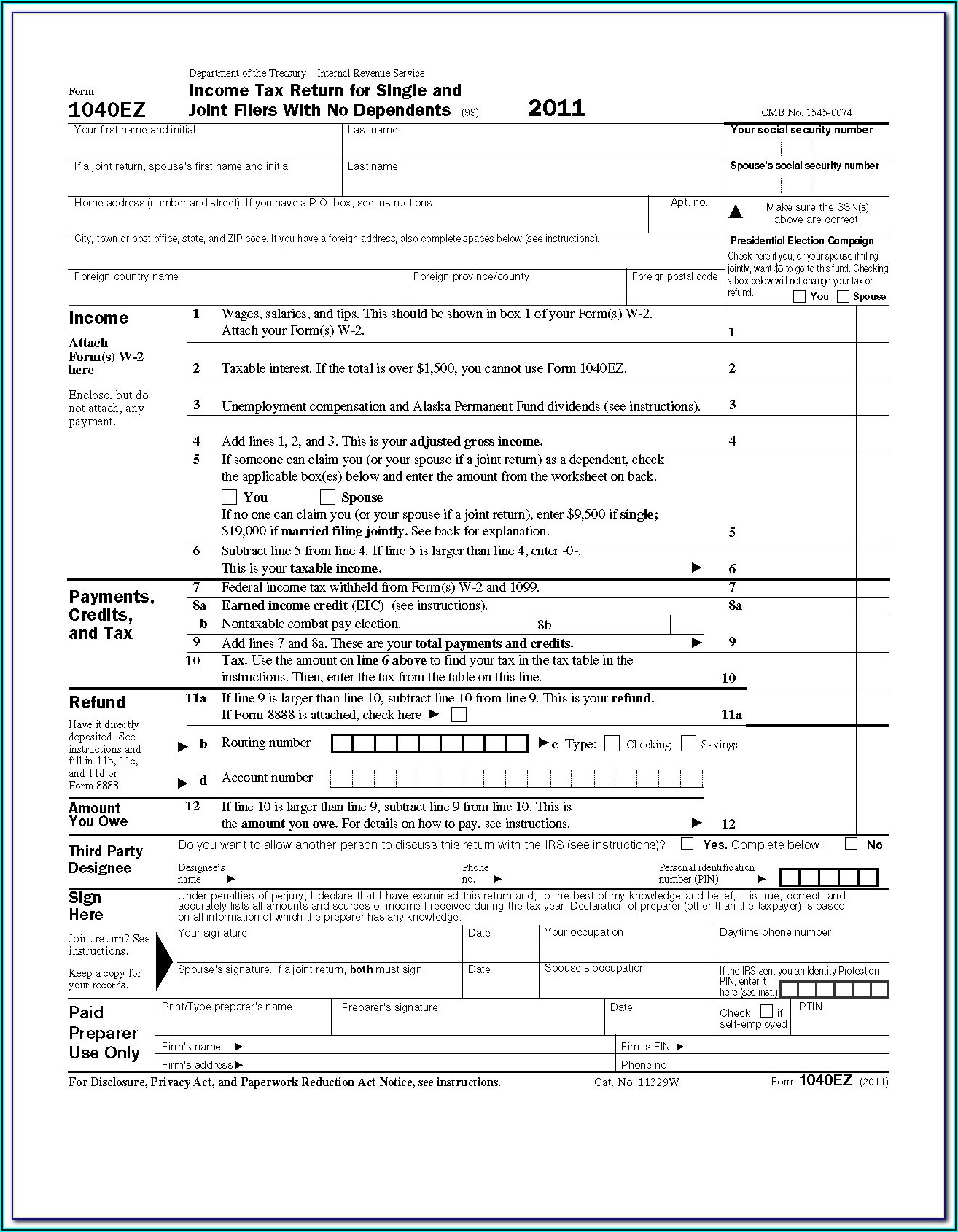 1040 Easy Tax Form
