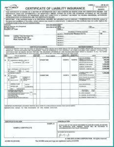 Acord Certificate Of Liability Insurance Fillable Form