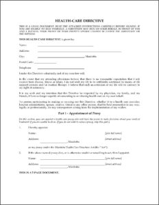 Advance Healthcare Directive Form Ontario