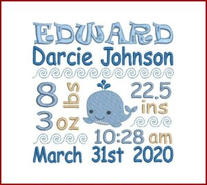 Birth Announcement Template Embroidery Design