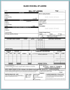 Blank Bill Of Lading Form Free