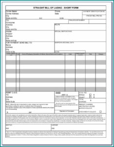 Blank Bill Of Lading Short Form