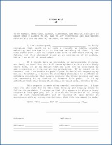Blank Form For Living Will