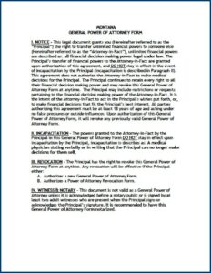 Blank Power Of Attorney Form Montana