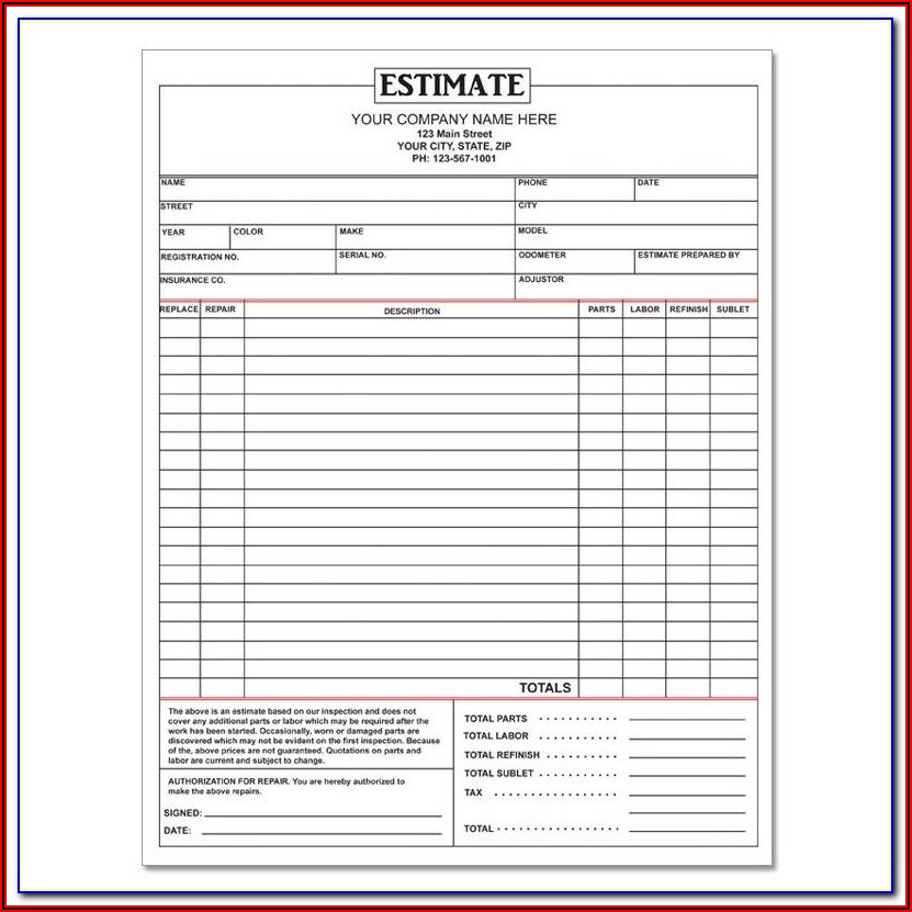 Car Repair Estimate Template Pdf