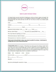Client Intake Form Cosmetology