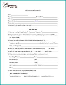 Client Intake Form Cosmetology Definition